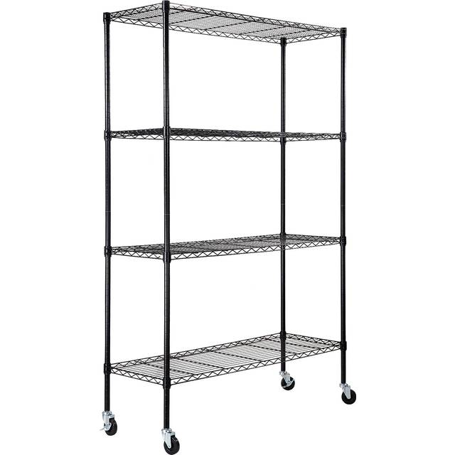 VEVOR Storage Shelving Unit with Wheels, 4-Tier Adjustable, 700 lbs Capacity, Heavy Duty Garage Shelves Metal Organizer Wire Rack, Black, 47.2" L x 17.7" W x 74" H for Kitchen Pantry Basement Bathroom