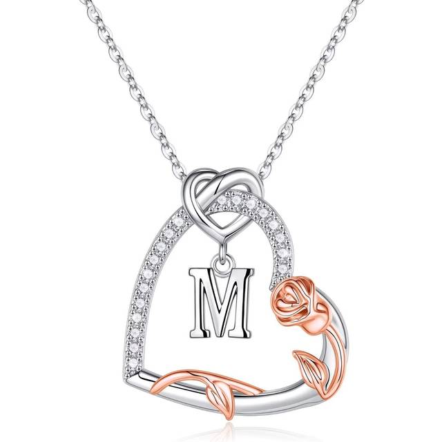 Yesteel Valentines Gifts for Women Wife - Rose Heart Initial Necklaces for Women Teenage  Letter Initial M Necklace Jewelry Anniversary Birthday Gifts