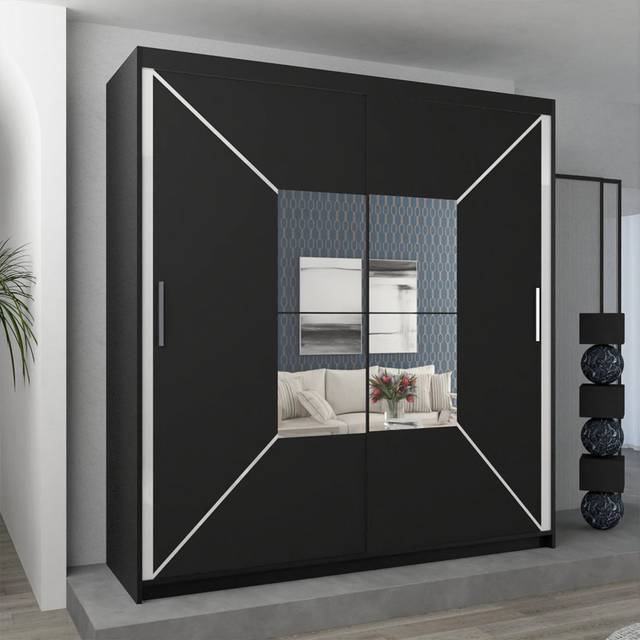 Halewood 2 Door Manufactured Wood Wardrobe - Black (217cm H x 150cm W x 62cm D)