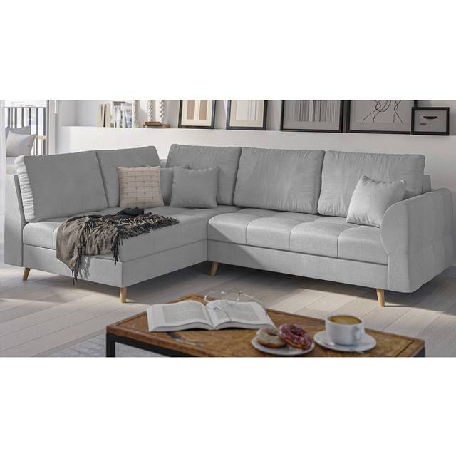 Corner Sofa with Wooden Legs In Scandinavian Style Knutsford - Grey (81cm H X 231cm W X 161cm D)