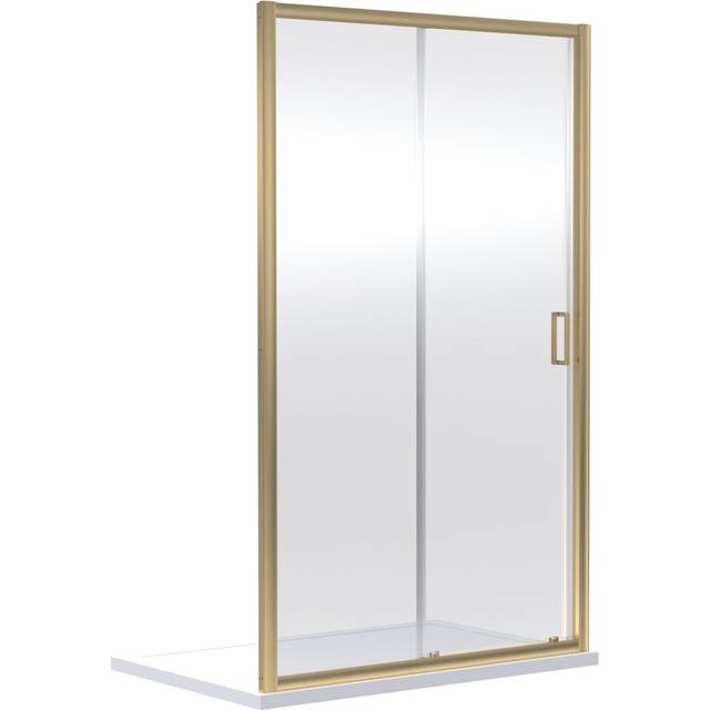 Rene Sliding Shower Door 1000mm Wide with Brushed Brass Profile - 6mm Glass - Nuie