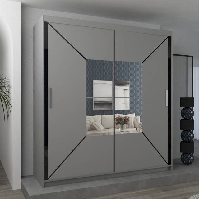 Halewood 2 Door Manufactured Wood Wardrobe - Grey (217cm H x 120cm W x 62cm D)
