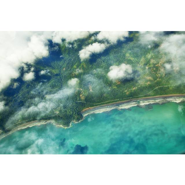 Aerial View Over Coastline by Anzeletti - Wrapped Canvas Art Prints - Blue;White;Green (81cm H x 122cm W x 3.8cm D)