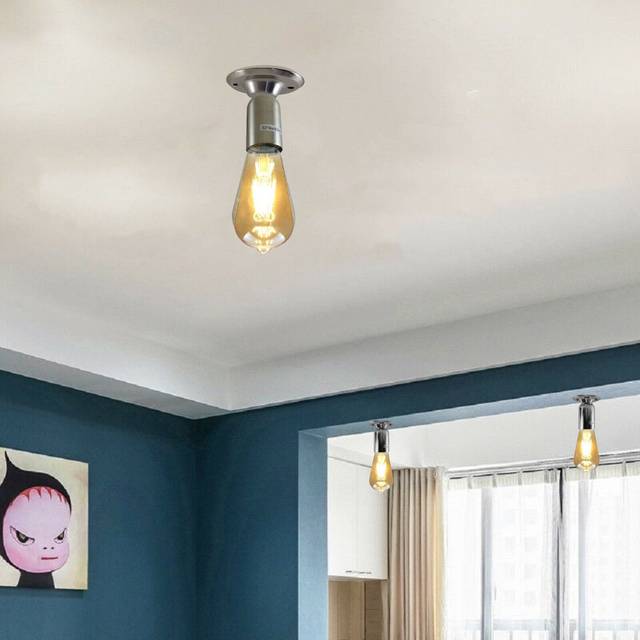 Industrial Vintage Retro Ceiling Satin Nickel Semi-Flush Mount Light E27 Holder~3777 - No