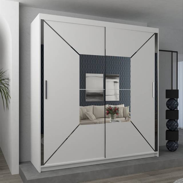 Halewood 2 Door Manufactured Wood Wardrobe - White (217cm H x 180cm W x 62cm D)