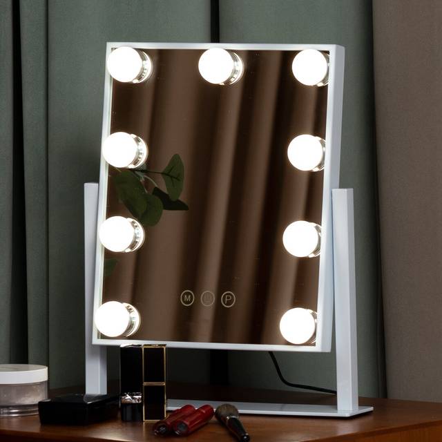 Rectangle LED Metal Freestanding Mirror - White (36cm H X 30cm W X 6cm D)
