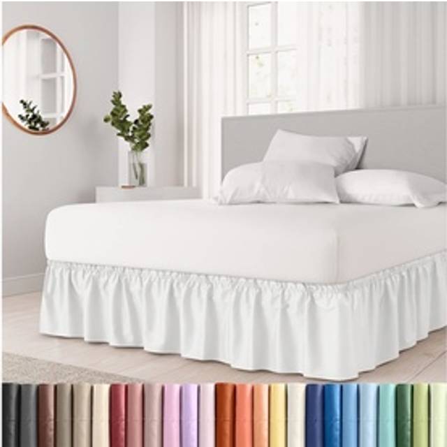 Wrap Around Dust Ruffle Bed Skirt - White - Bed Skirt for Full Size Beds with 12 in. Drop - Easy Fit Elastic Strap - Pleated Bedskirt with Brushed Fab