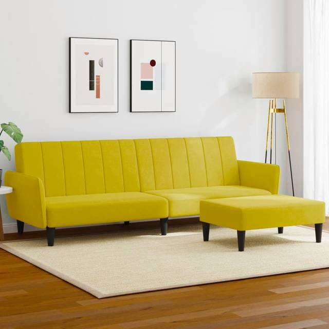vidaXL Bäddsoffa 2-sits med fotpall gul sammet