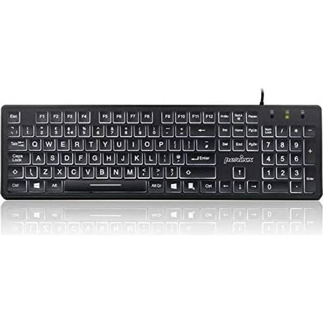 Perixx Periboard-317 Wired USB White LED Backlit Keyboard, Big Print Illuminated Keys, UK QWERTY, Black