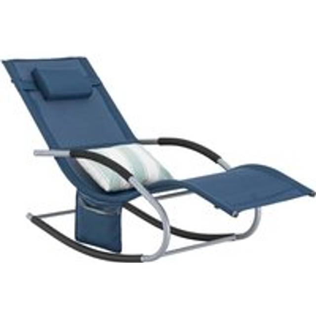 Sobuy - Sun Lounger Garden Chair Recliner with Cushioned Pillow & Side Pocket Garden Rocking Chair with Steel Frame Outdoor Furniture for Patio