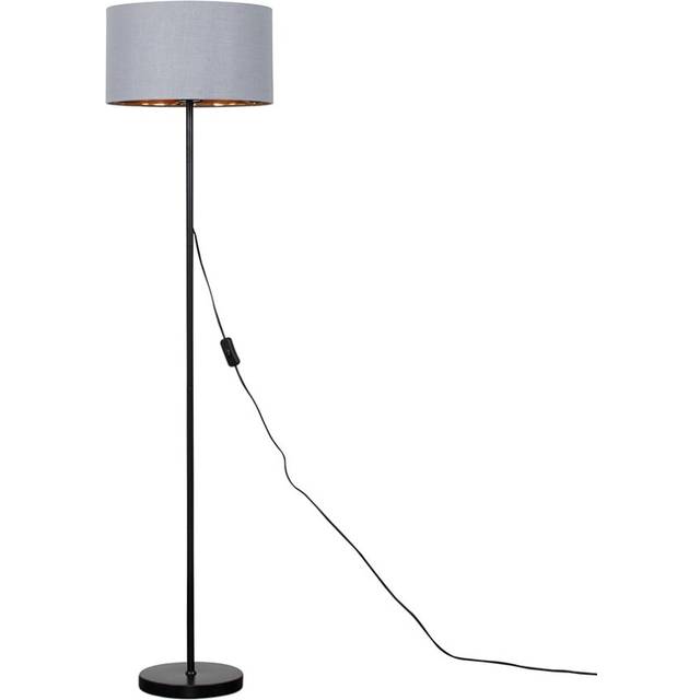 Modern Standard Floor Lamp in a Black Metal Finish with a Warm Grey/Gold Drum Shade - Complete with a 6w LED Bulb [3000K Warm White]