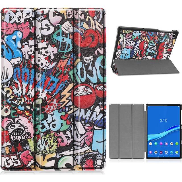Lenovo Tab M10 FHD Plus läderfodral med trefaldigt mönster - Tecknad Graffiti