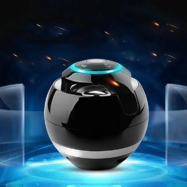 LED Bärbar Mini Trådlös Bluetooth-högtalare Rund Hi-Fi med Subwoofer inomhus och utomhusstöd TF Musikspelare för IPhone/Android svart