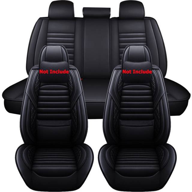 (Black) 5D Universal 5 Seats Car Full Seat Covers PU Leather Seat Cushion Non-slip Protector Mat