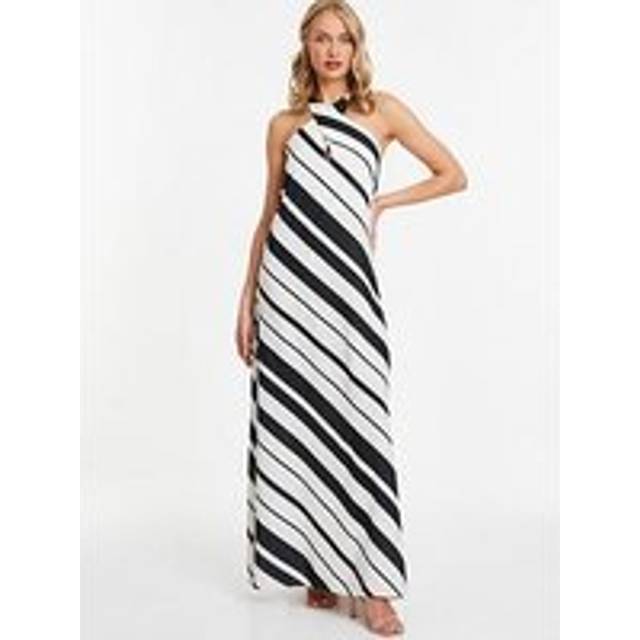 Quiz Womens White Stripe Halter Neck Maxi Dress - Size 8 UK