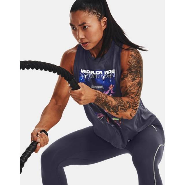 Under Armour Project Rock Worldwide Letter Print Loose Soft Quick-Dry Sweat-Absorbing Sleeveless Top Women tops 1373775-558 M