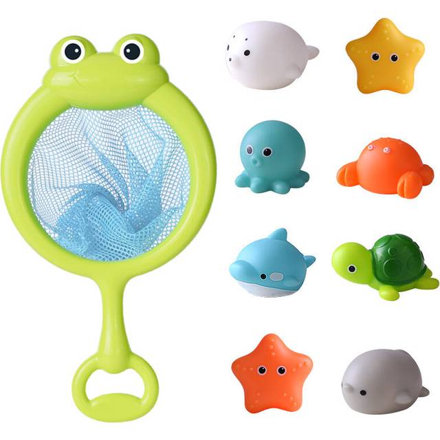 (Set AB) Baby Cute Animals Bath Toy Swimming Water LED Light Up Toys Soft Rubber Float Induction Luminous Frogs for Kids Play Funny Gifts