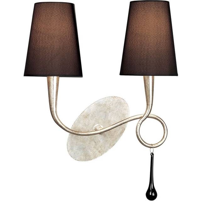 Mantra M0537 Paola Wall Lamp 2 Light E14 Silver Painted Black Shades &