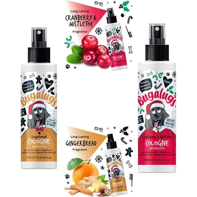 BUGALUGS Dog Cologne perfume Christmas Edition Cranberry & Mistletoe - vegan dog deodorant deodoriser spray use with our professional groom