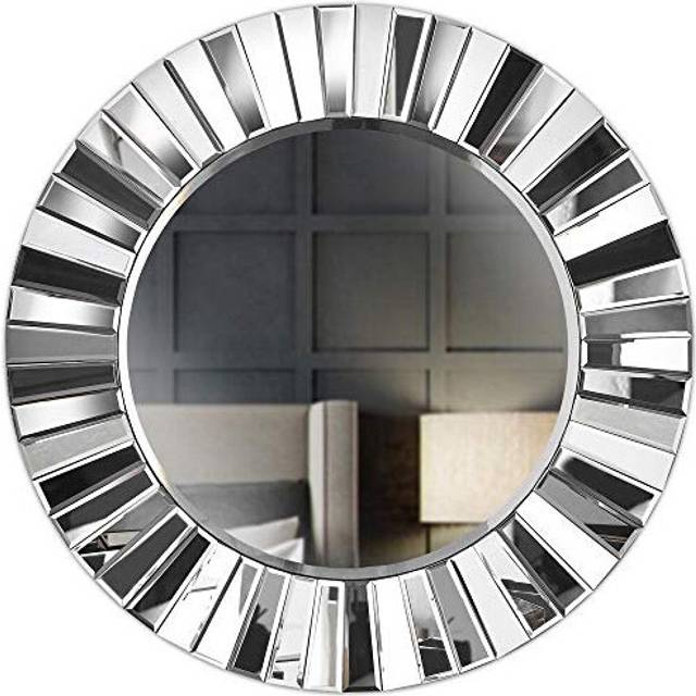 CARME Knightsbridge - Luxury Wall Round Mirror 3D Mirrored Glass Effect Design For Bedroom Living Room Hallway (Grey Silver)