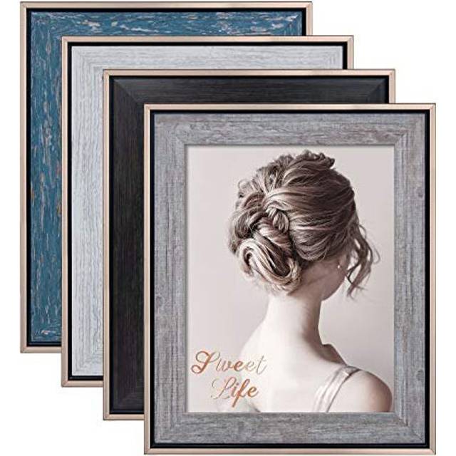 Egofine 10x8 Photo Frames Rustic - Distressed Frames 10x8 with Real Glass for Tabletop and Wall Mounting Display, Set of 4