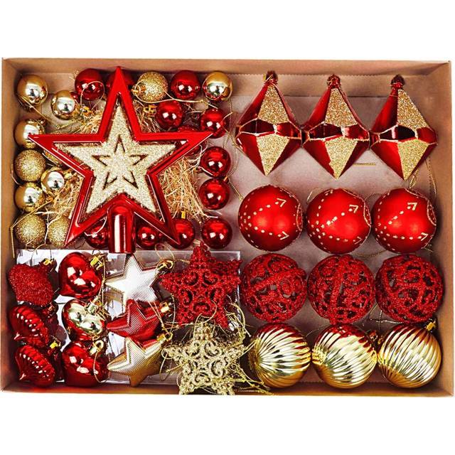 Valery Madelyn 70Pcs 3-17cm Luxury Red and Gold Christmas Baubles Ornaments, Shatterproof Christmas Tree Balls Pendants Decorations