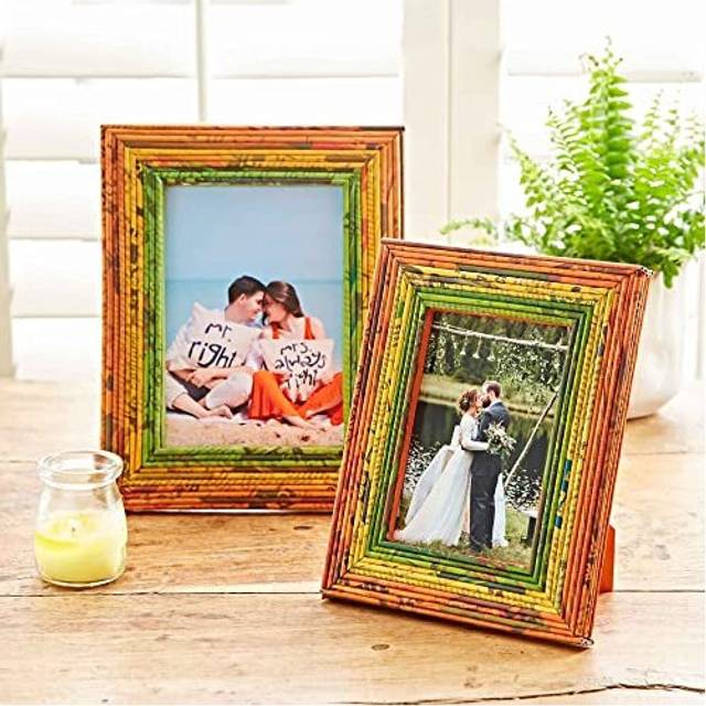 Recycled Newspaper Photo Frame - Orange - Medium