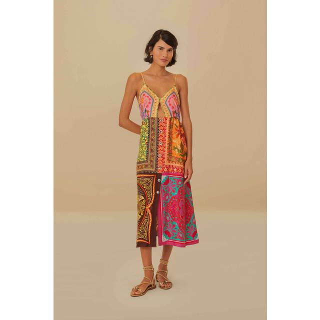 Multicolor Mixed Scarves Lenzing™ Ecovero™ Viscose Midi Dress, MIXED SCARVES MULTICOLOR / XXS