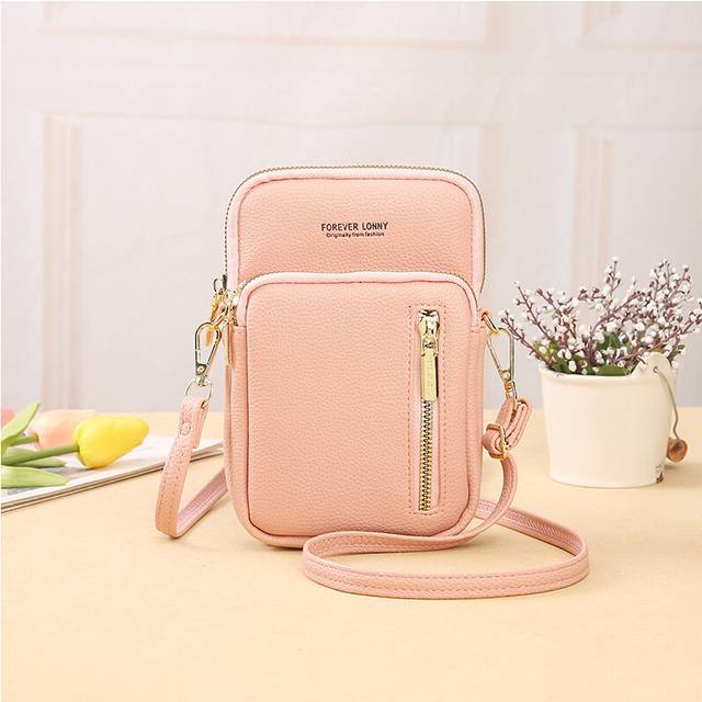 (StyleE) Womens Single Shoulder Crossbody Bag Vertical Double Layer Zipper Phone Bag