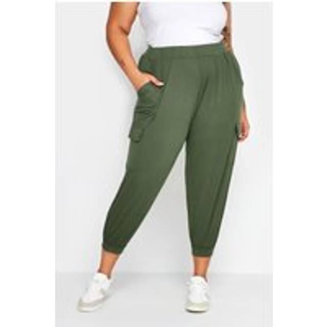 Yours Curve Khaki Green Cropped Cargo Harem Trousers, Women's Curve & Plus Size, Yours - 20