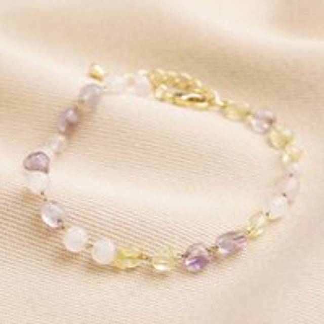 Pastel Semi-Precious Stone Beaded Bracelet in Gold - purple/orange/white - one size
