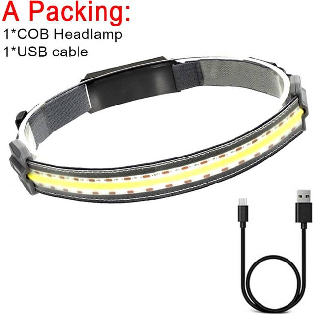 (Standard) COB Led Headlamp Built-in Battery Rechargeable Headlight Head Waterproof Lamp White & Red Lighting for Camping Working