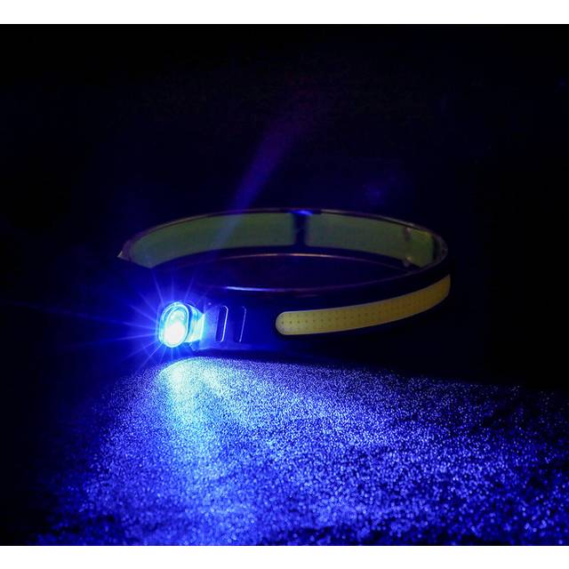 (Blue XPE B Packing) COB LED Induction Riding Headlamp 1200mAh USB Rechargeable Hunting Flashlight Work Light 6 Modes Head Lamp Torch