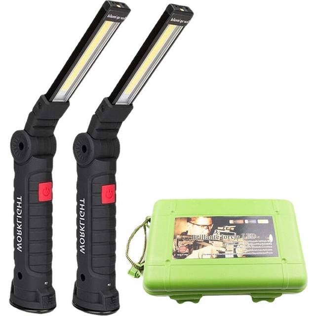 (With Car Charger, Long) USB Rechargeable With Built-in Battery Set Multi Function Folding Work Light COB LED Camping Torch Flashlight
