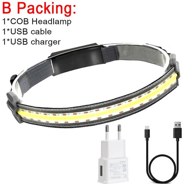 (B Set) COB Led Headlamp Built-in Battery Rechargeable Headlight Head Waterproof Lamp White & Red Lighting for Camping Working