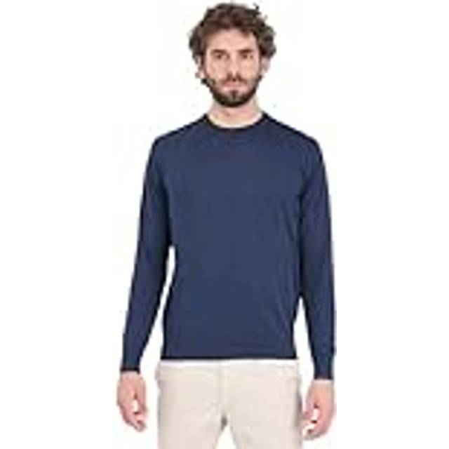 BomBoogie, Round-neck Knitwear, male, Blue, XL, Faded Stocking Stitch Crew Neck Pullover