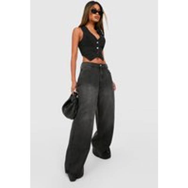 Womens High Waist Wide Leg Jeans - Black - 16, Black