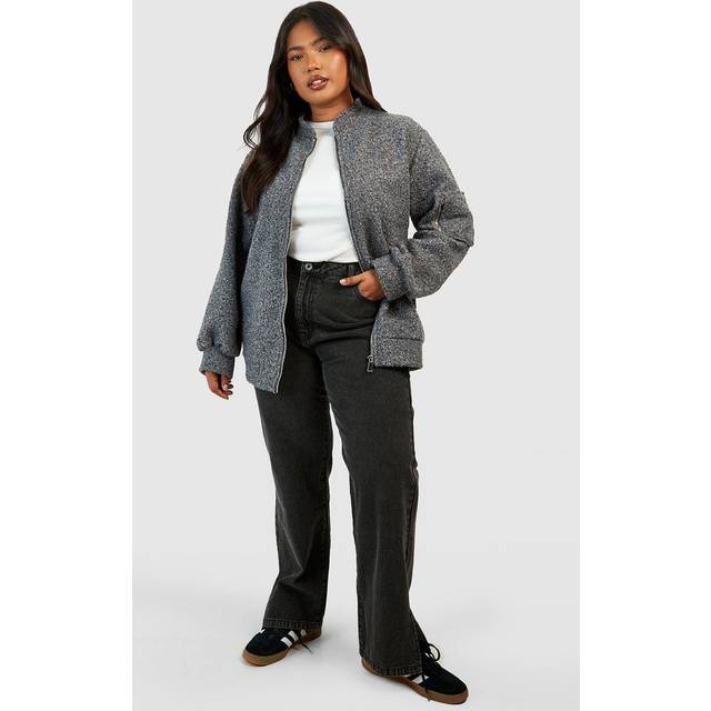 Womens Plus Basics High Waisted Split Hem Straight Leg Jeans - Washed Black - 18