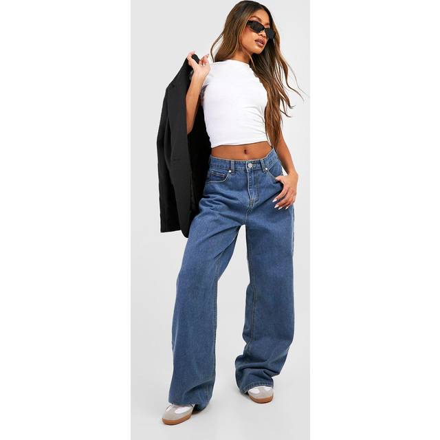Womens High Waisted Wide Leg Jeans - Grey - 14