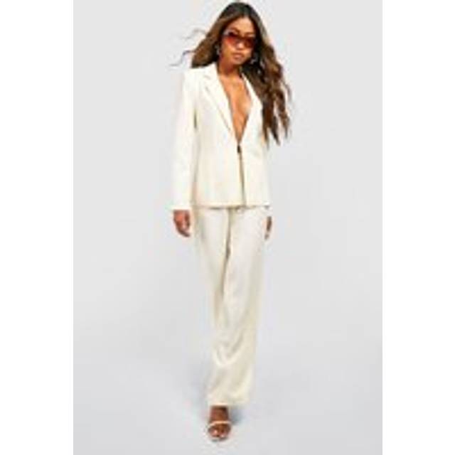 Womens Linen Look Wide Leg Trousers - White - 8