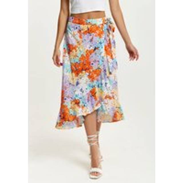 Womens Multicolour Floral Print Midi Wrap Skirt - 18
