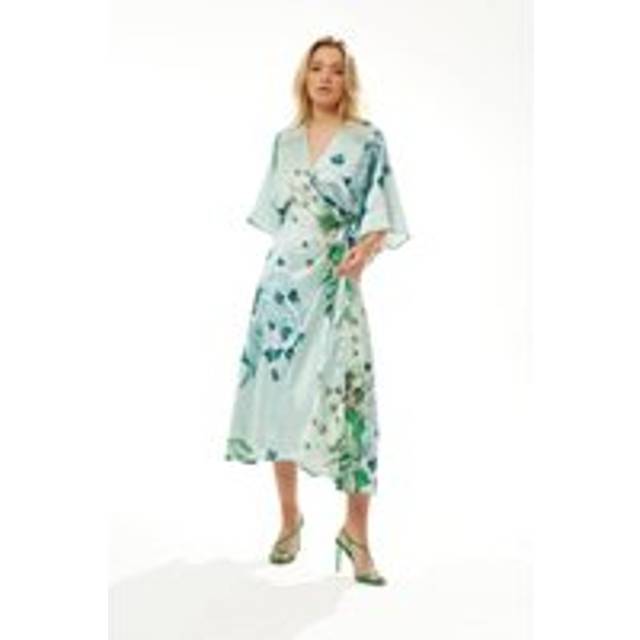 Womens Mint Green Bird And Floral Wrap Maxi Dress With Lace Details - Multi - 10