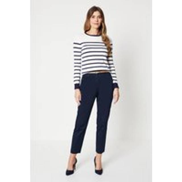 Womens Stretch Cigarette Belted Trousers - Navy - 16