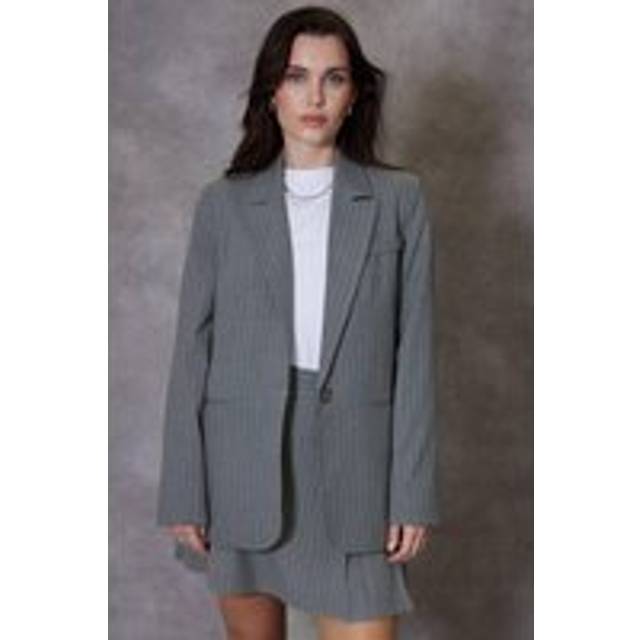 Classic Pinstripe Lined Blazer - Grey - Size 10 - Threadbare