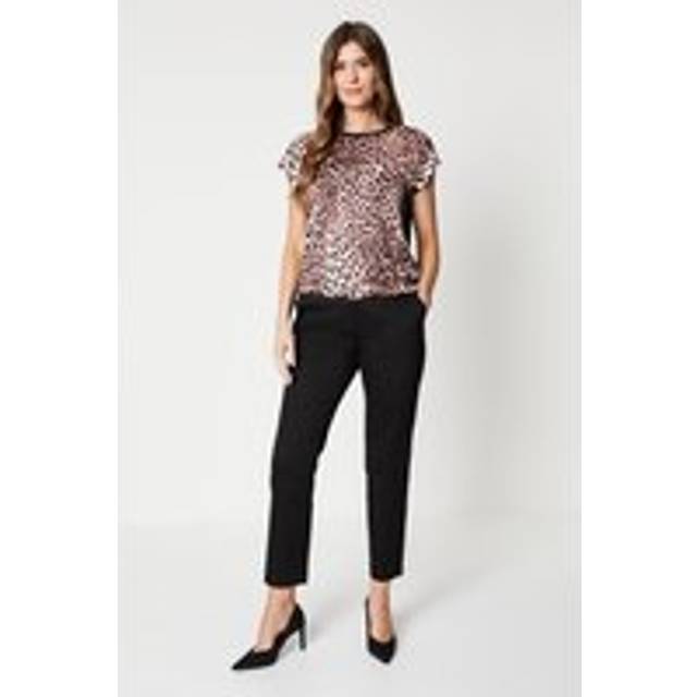 Womens Stretch Cigarette Belted Trousers - Black - 16