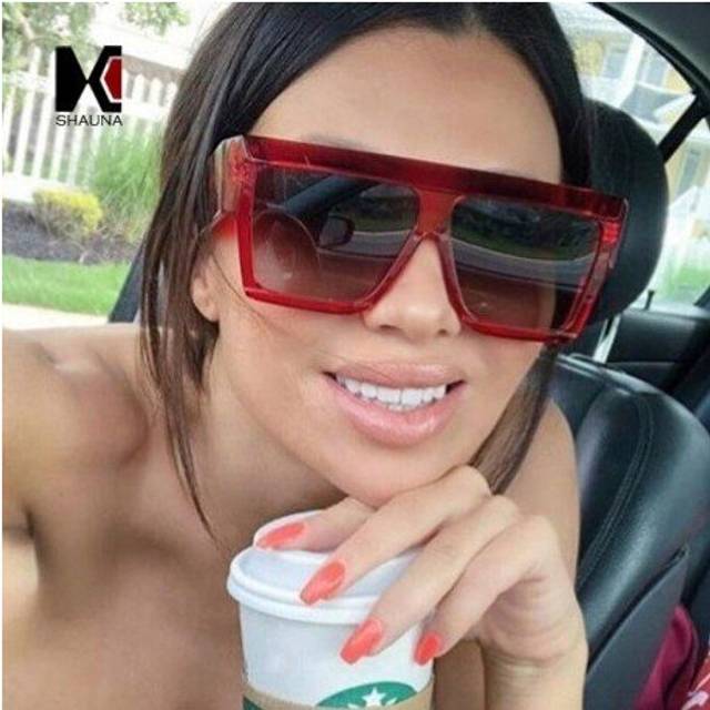 (Black Grey) SHAUNA Enhanced Metal Hinge Oversize Square Sunglasses Women Brand Designer Retro Men Gradient Shades UV400