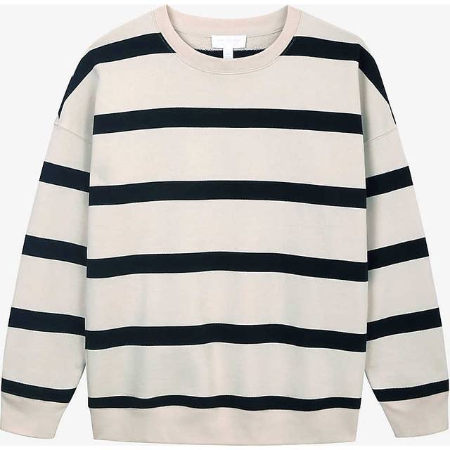 The White Company Womens Black Striped Oversized Organic-cotton Jumper M - BLACK