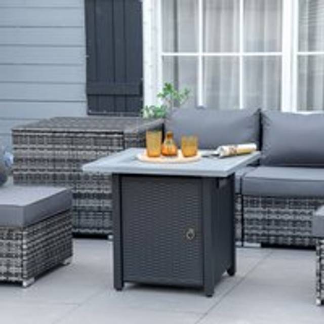 Outsunny Square Propane Gas Fire Pit Table - Black, Grey