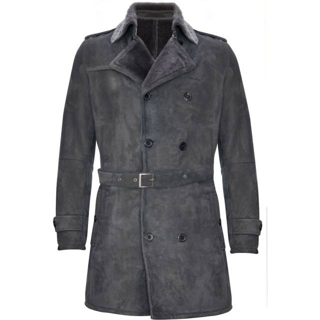 (XS) Mens German Double Breasted Sheepskin Suede Coat