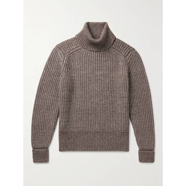 Loro Piana - Ribbed Cotton, Yak and Virgin Wool-Blend Rollneck Sweater - Men - Brown - IT 52